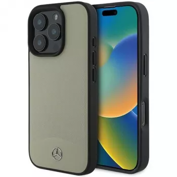 Mercedes-Benz MEHMP16X23RBARE iPhone 16 Pro Max 6,9 inch béžové pevné pouzdro MB texturovaná a hladká kůže MagSafe