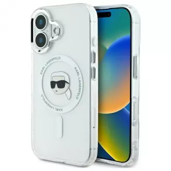 Pouzdro Karl Lagerfeld KLHMP16SHLSKIH IML Metal Karl Head MagSafe pro Apple iPhone 16 6,1 inch, bílé