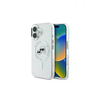 Pouzdro Karl Lagerfeld KLHMP16MHLSKCH pro iPhone 16 Plus 6,7 inch IML Metal Karl & Choupette Head MagSafe bílé