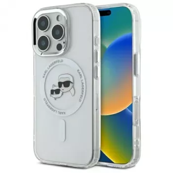 Pouzdro Karl Lagerfeld KLHMP16XHLSKCH IML Metal Karl & Choupette Head MagSafe pro Apple iPhone 16 Pro Max 6,9 inch bílé