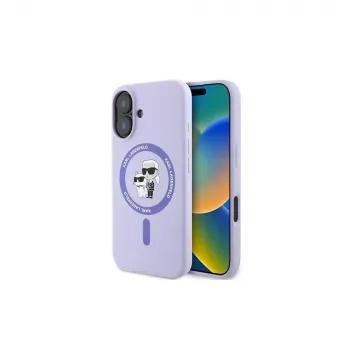 Pouzdro Hardcase Silicone MagSafe Karl Lagerfeld KLHMP16MSCMKCRHU pro iPhone 16 Plus 6,7 inch fialové Karl & Choupette Ring