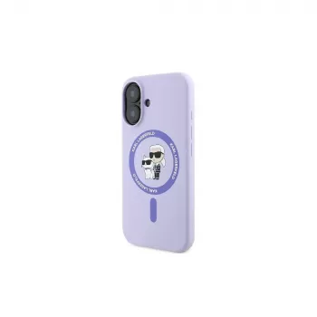 Pouzdro Hardcase Silicone MagSafe Karl Lagerfeld KLHMP16MSCMKCRHU pro iPhone 16 Plus 6,7 inch fialové Karl & Choupette Ring