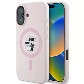 Pouzdro Hardcase Silicone MagSafe Karl Lagerfeld KLHMP16SSCMKCRHP pro Apple iPhone 16 6,1 inch růžové Karl & Choupette
