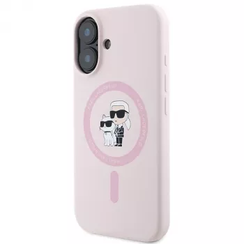 Pouzdro Hardcase Silicone MagSafe Karl Lagerfeld KLHMP16SSCMKCRHP pro Apple iPhone 16 6,1 inch růžové Karl & Choupette