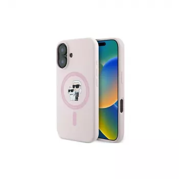 Karl Lagerfeld iPhone 16 Plus 6,7 inch silikonové pevné pouzdro s kroužkem a MagSafe – růžové
