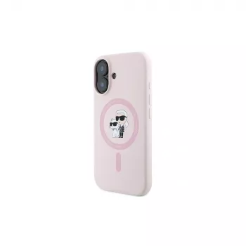 Karl Lagerfeld iPhone 16 Plus 6,7 inch silikonové pevné pouzdro s kroužkem a MagSafe – růžové