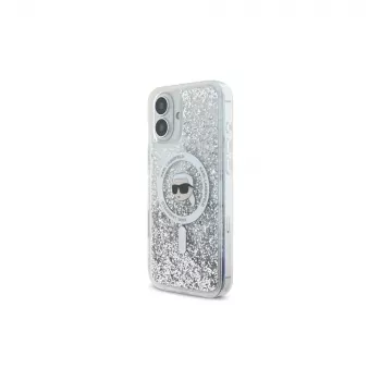Pouzdro Hardcase MagSafe Liquid Glitter Karl Head Karl Lagerfeld pro iPhone 16 Plus, transparentní