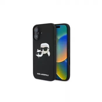Karl Lagerfeld iPhone 16 Plus 6,7 inch černé pevné silikonové pouzdro Double Heads Print MagSafe