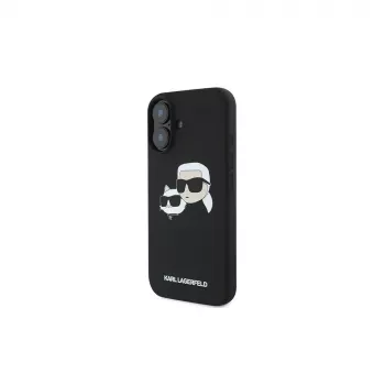 Karl Lagerfeld iPhone 16 Plus 6,7 inch černé pevné silikonové pouzdro Double Heads Print MagSafe
