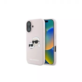 Karl Lagerfeld KLHMP16MSKCHPPLP iPhone 16 Plus 6,7 inch růžové silikonové pevné pouzdro s potiskem Double Heads a MagSafe