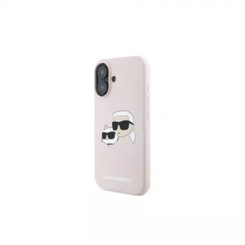 Karl Lagerfeld KLHMP16MSKCHPPLP iPhone 16 Plus 6,7 inch růžové silikonové pevné pouzdro s potiskem Double Heads a MagSafe