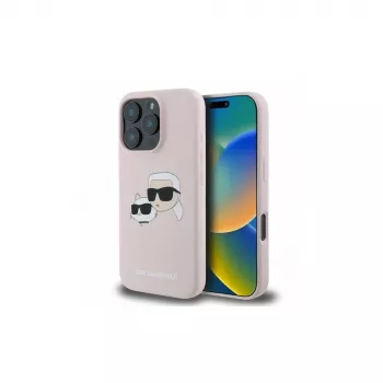 Karl Lagerfeld KLHMP16XSKCHPPLP iPhone 16 Pro Max 6,9 inch růžové silikonové pevné pouzdro s potiskem Double Heads a MagSafe