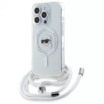 Pouzdro Hardcase Crossbody IML Karl Head MagSafe Karl Lagerfeld KLHMP16XHCKHNT pro iPhone 16 Pro Max 6,9 inch transparentní