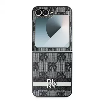 DKNY DKHCZF6PCPTSSK Protective Hard Case for Samsung Galaxy Z Flip6 F741 / Z Flip7 FE, Black Chequered Pattern with Printed Stripes