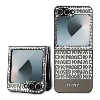DKNY DKHCZF6PSOSPW Protective Back Cover for Samsung Galaxy Z Flip 6 / Z Flip7 FE - Brown Repeat Pattern Bottom Stripe