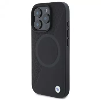 BMW Sign Leather Half Textured Hard Case with Circle MagSafe for Apple iPhone 16 Pro Max 6.9 inch Black