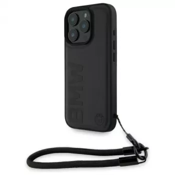 BMW Signature Leather Wordmark Cord Hardcase for Apple iPhone 16 Pro 6.3 inch - Black