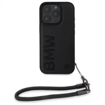 BMW Signature Leather Wordmark Cord Hardcase for Apple iPhone 16 Pro 6.3 inch - Black