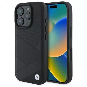 Pouzdro Hardcase Sign Leather Crossing Lines Pattern BMW BMHCP16X23RCGPK pro iPhone 16 Pro Max 6,9
