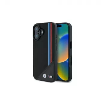 BMW M Meshed Tricolor Stripes MagSafe Hard Case for iPhone 16 6.1 inch Black