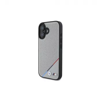 BMW M Perforated Tricolor Line MagSafe Hard Case for Apple iPhone 16 6.1 inch - Grey