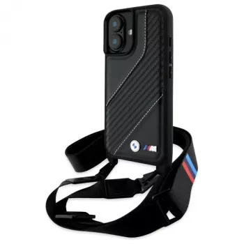 BMW M Edition Carbon Stripe & Strap Hard Case for iPhone 16 6.1 inch - Black