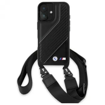 BMW M Edition Carbon Stripe & Strap Hard Case for iPhone 16 6.1 inch - Black