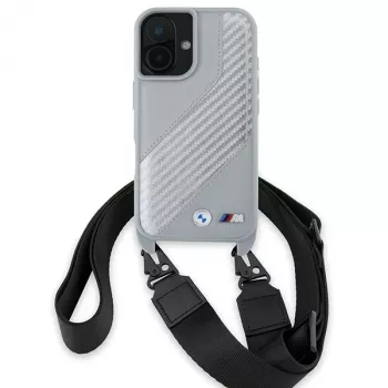 BMW BMHCP16S23PSCCG iPhone 16 6.1 inch Grey Hardcase M Edition Carbon Stripe & Strap