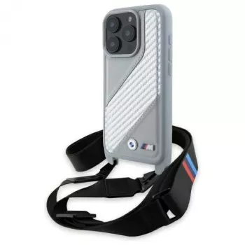 BMW M Edition Carbon Stripe & Strap Hard Case for Apple iPhone 16 Pro 6.3 inch - Grey