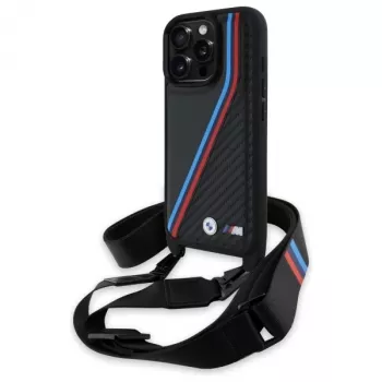 BMW BMHCP16X23PSVTK iPhone 16 Pro Max 6.9 inch Black Hardcase M Edition Carbon Tricolor Lines & Strap