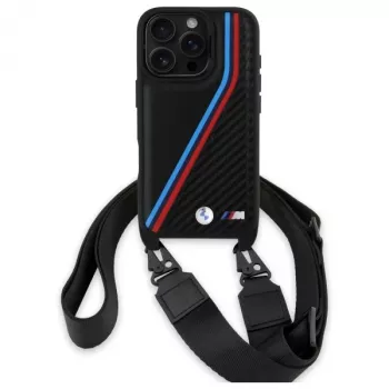 BMW BMHCP16X23PSVTK iPhone 16 Pro Max 6.9 inch Black Hardcase M Edition Carbon Tricolor Lines & Strap