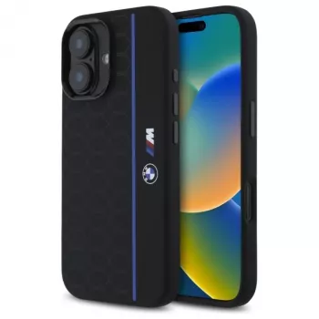Pouzdro Hardcase Silicone Hexagon Blue Line MagSafe BMW BMHMP16S23SHEB pro iPhone 16 6,1