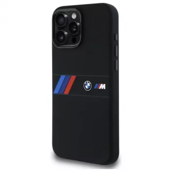 BMW M Collection Silicone Hard Case with Middle Stripe MagSafe for Apple iPhone 16 Pro Max 6.9 inch Black