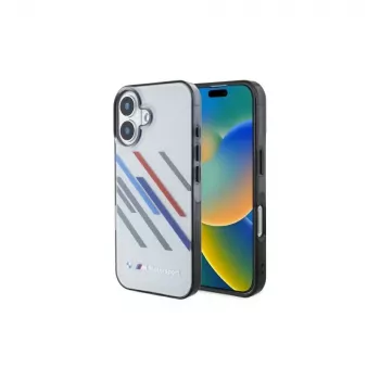 BMW Hardcase for iPhone 16 Plus 6.7 inch Grey Motorsport IML Random Stripes