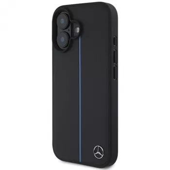 Pouzdro Mercedes-Benz MB Blue Line Leather MagSafe pro Apple iPhone 16 6,1 inch – černé