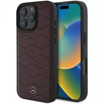 Mercedes-Benz MB Waves kožené pevné pouzdro pro Apple iPhone 16 Pro Max 6,9 inch červené