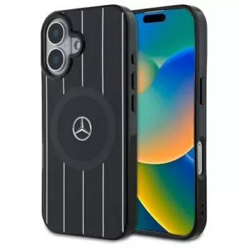 Mercedes-Benz MEHMP16S23HRSK pevné pouzdro Double Layer Crossed Lines pro iPhone 16 6,1 inch černé MagSafe
