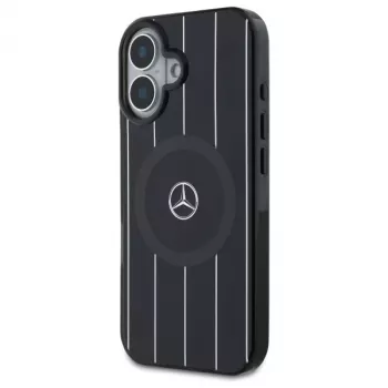 Mercedes-Benz MEHMP16S23HRSK pevné pouzdro Double Layer Crossed Lines pro iPhone 16 6,1 inch černé MagSafe