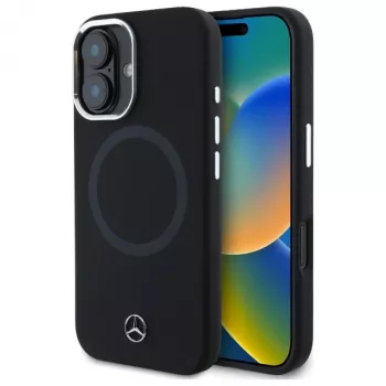 Mercedes-Benz MEHMP16S23SUTTK iPhone 16 6,1 inch černé silikonové pevné pouzdro s tonálním logem a MagSafe