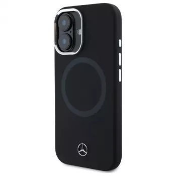 Mercedes-Benz MEHMP16S23SUTTK iPhone 16 6,1 inch černé silikonové pevné pouzdro s tonálním logem a MagSafe