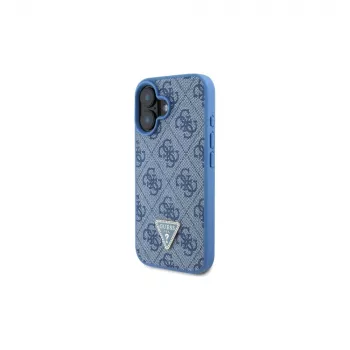 Guess GUHCP16SP4TDSCPB iPhone 16 6,1 inch modré pevné pouzdro kožené s kovovým logem, kamínky a crossbody popruhem