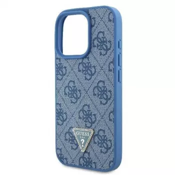 Guess GUHCP16LP4TDSCPB iPhone 16 Pro 6,3 inch modré kožené pevné pouzdro s kovovým logem, kamínky a crossbody popruhem