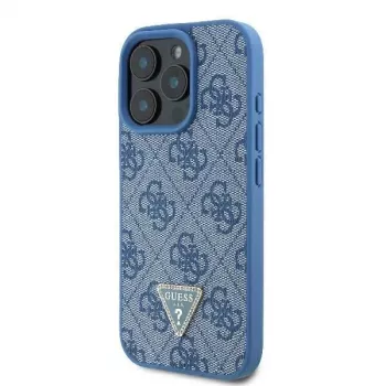 Guess GUHCP16LP4TDSCPB iPhone 16 Pro 6,3 inch modré kožené pevné pouzdro s kovovým logem, kamínky a crossbody popruhem