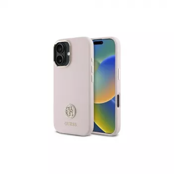 Guess GUHCP16SM4DGPP Hardcase Silicone Logo Strass 4G pro Apple iPhone 16 6,1 inch růžový