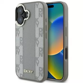 DKNY DKHMP16SPCPVSLE Hard Case for Apple iPhone 16, Beige Checkered Pattern with MagSafe