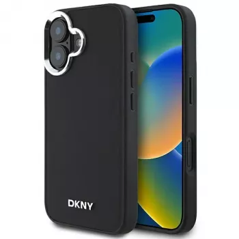 DKNY DKHMP16SPSCMCLK Hard Case for Apple iPhone 16 6.1 inch Black Plain Silver Logo MagSafe