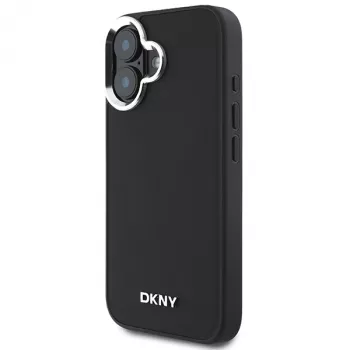 DKNY DKHMP16SPSCMCLK Hard Case for Apple iPhone 16 6.1 inch Black Plain Silver Logo MagSafe