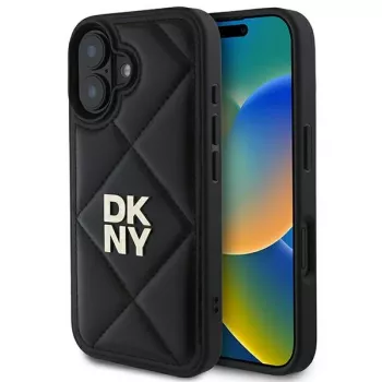 DKNY DKHCP16SPQDSLK Quilted Stack Logo Back Cover for Apple iPhone 16 6.1 inch - Black