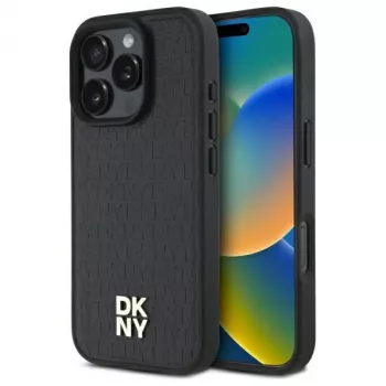 DKNY DKHMP16LPSHRPSK iPhone 16 Pro 6.3 Hard Case Black Repeat Pattern Stack Logo MagSafe