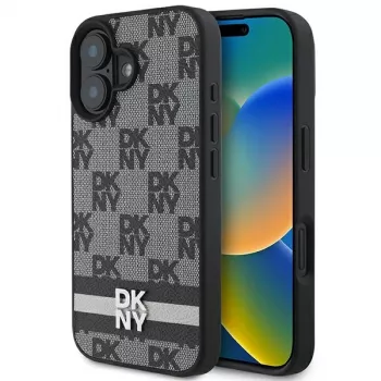 DKNY DKHCP16SPCPTSSK Hard Case for Apple iPhone 16 6.1 inch Checkered Pattern & Printed Stripes Black